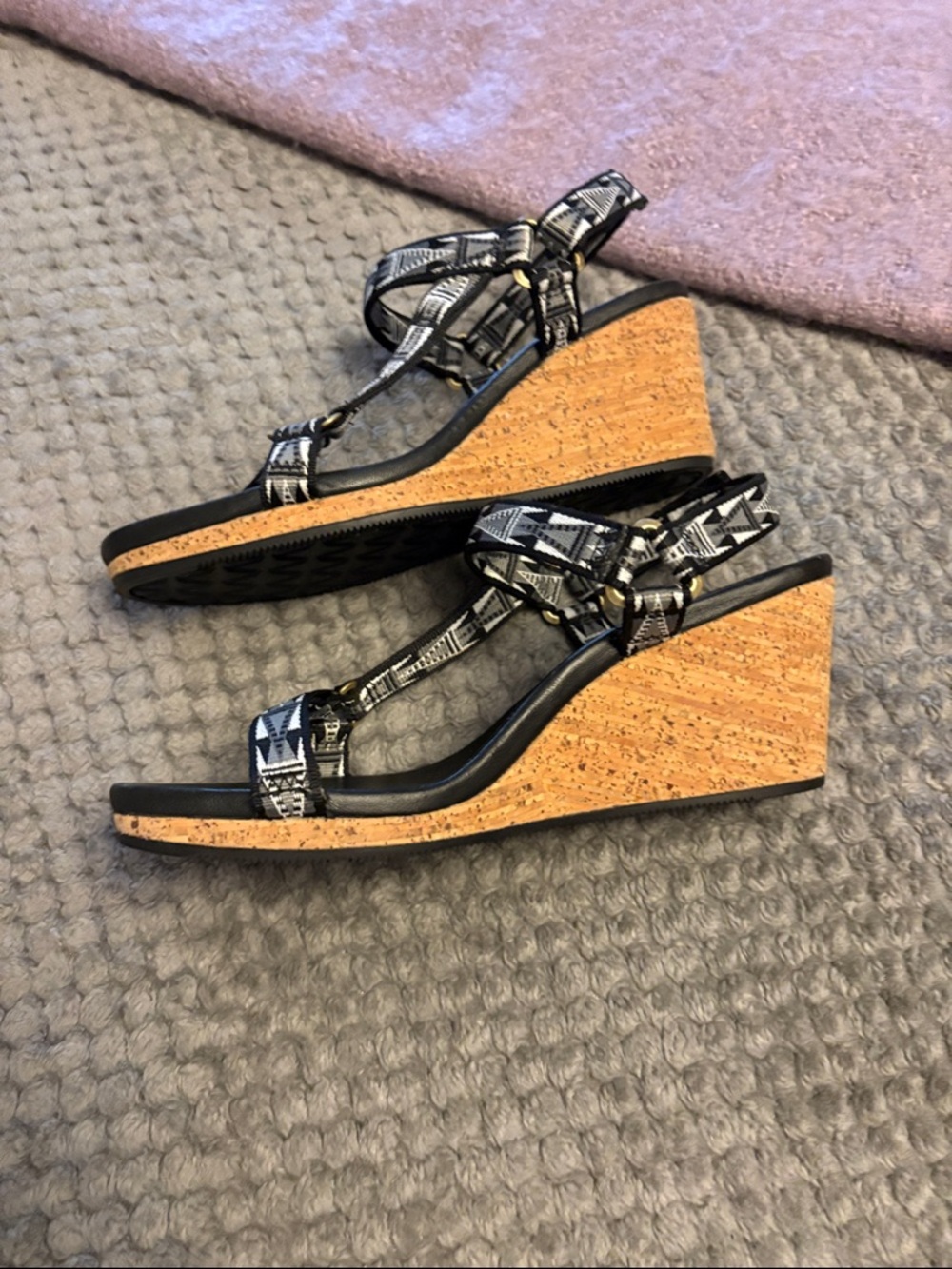 Teva Black and White Patterned Wedge Sandals - Picture 3 of 5